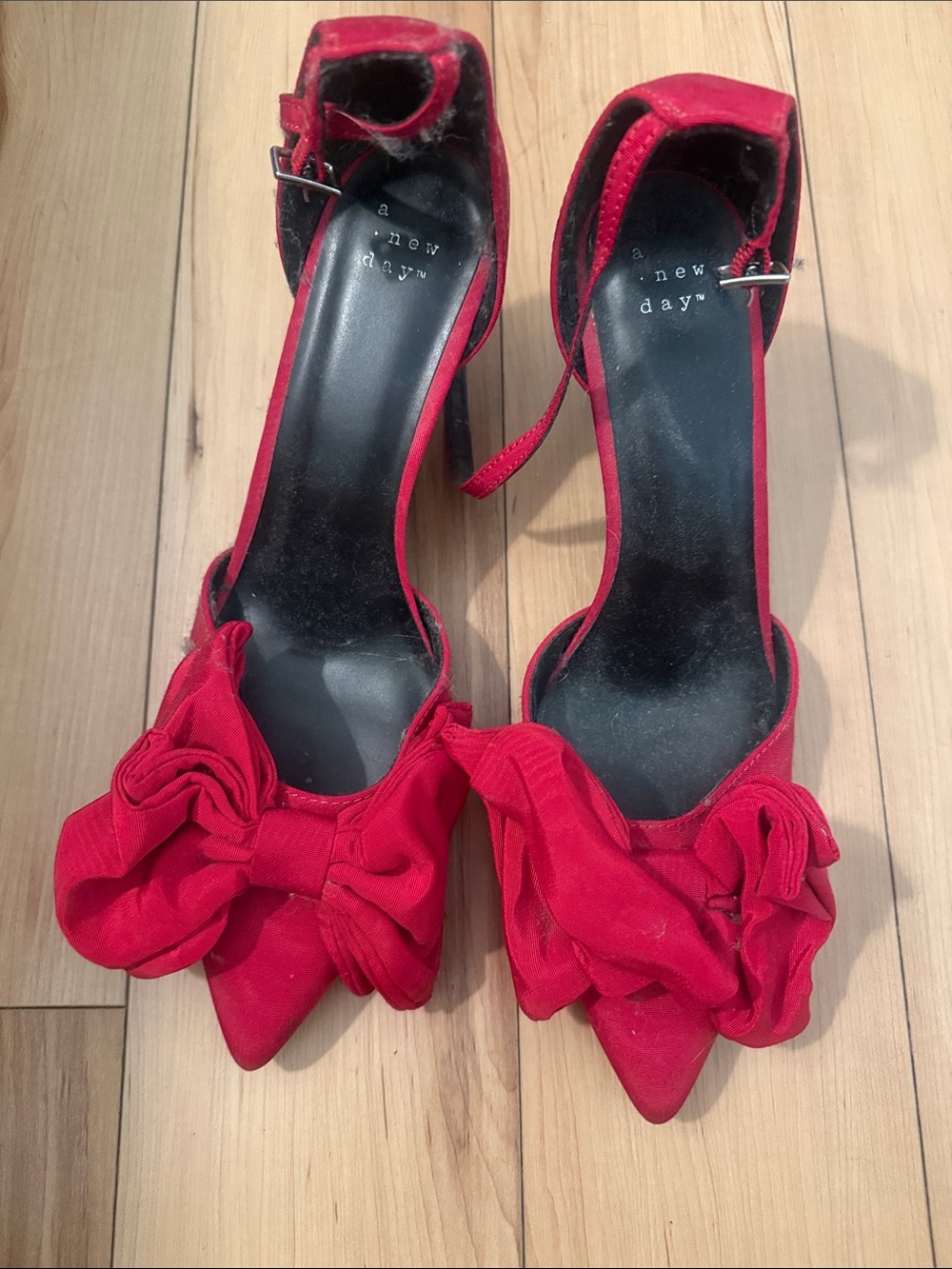 a new day Red Pointed-Toe Bow Ankle-Strap Heels